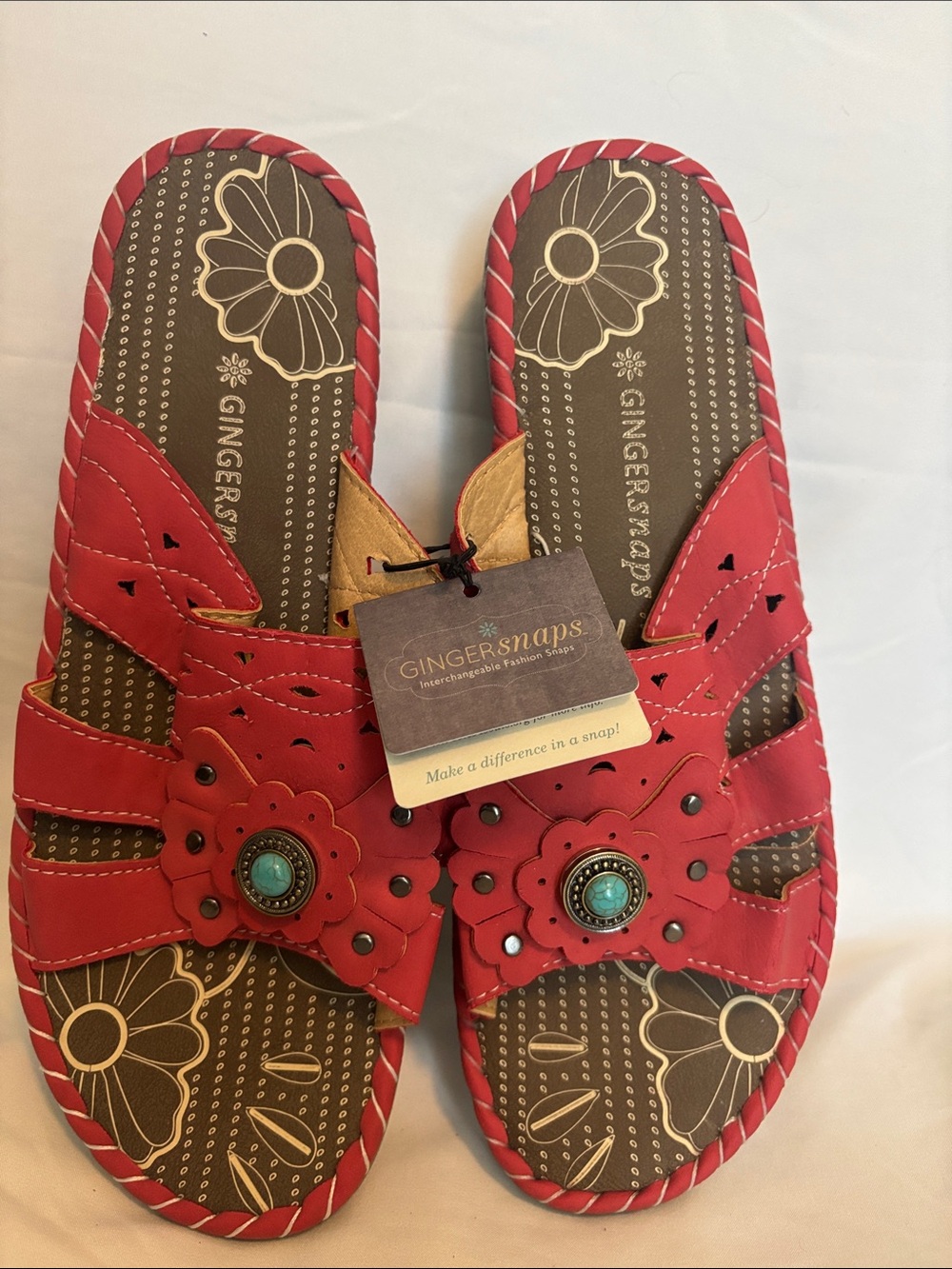 Gingersnaps Red Floral Slip-On Sandals